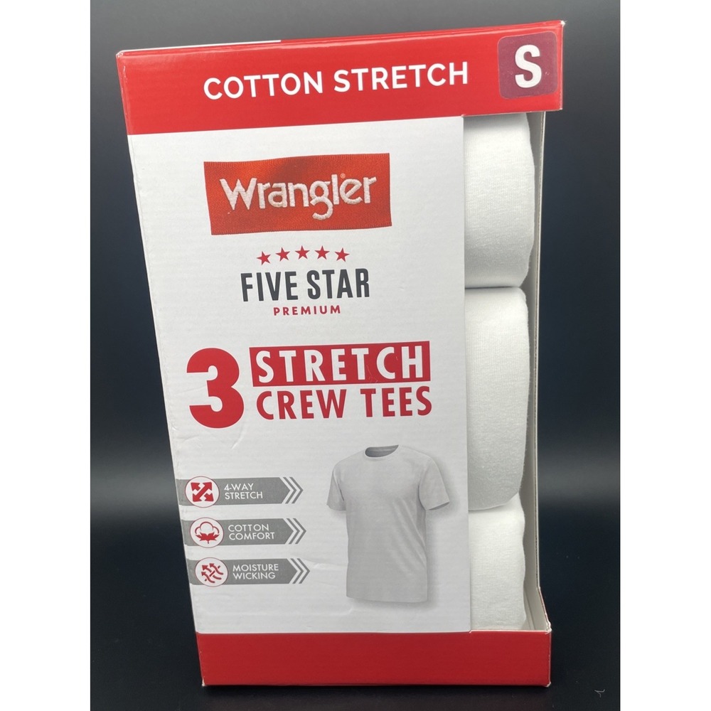 Wrangler Men's Five Star Crew Neck Undershirt Tee 3 Pack Cotton White Size Small